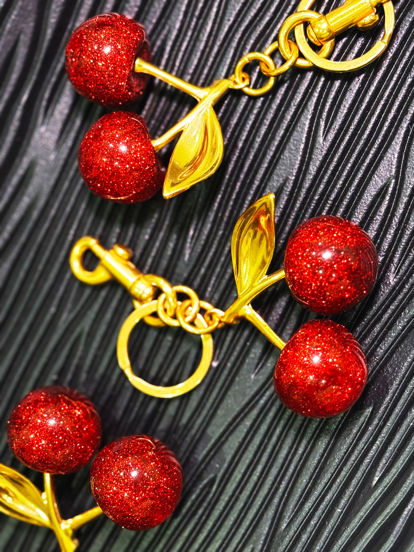 Sparkling Cherry Charm Keychain