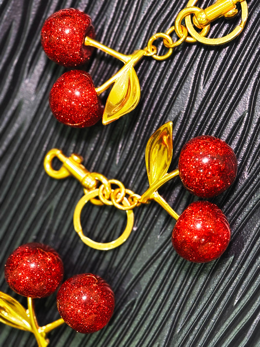 Sparkling Cherry Charm Keychain